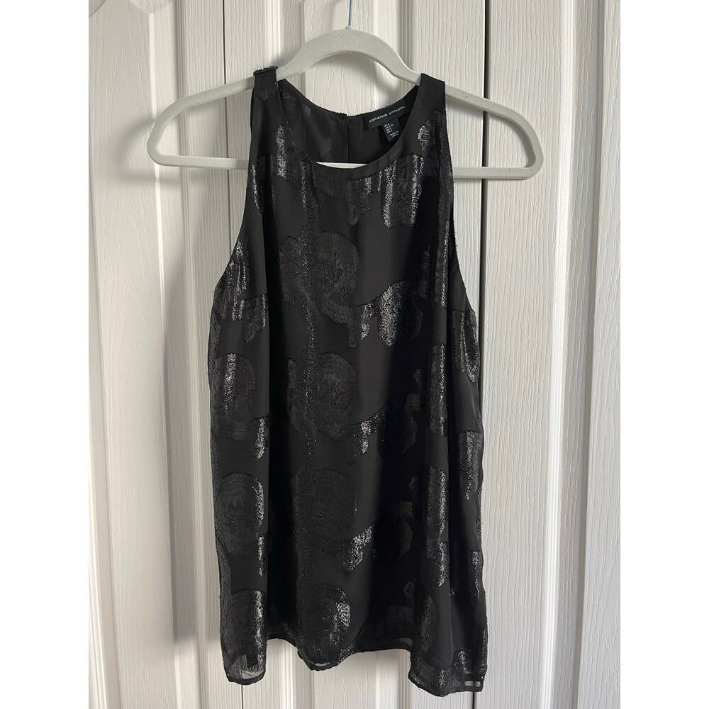 Adrienne Vittadini Textured Blouse Womens Medium Black Sleeveless Tank